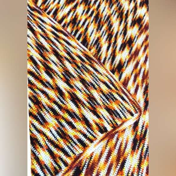 Vintage Afghan White Yellow Brown Golden Orange Afghan Blanket Throw 44" x 56" - Picture 5 of 6